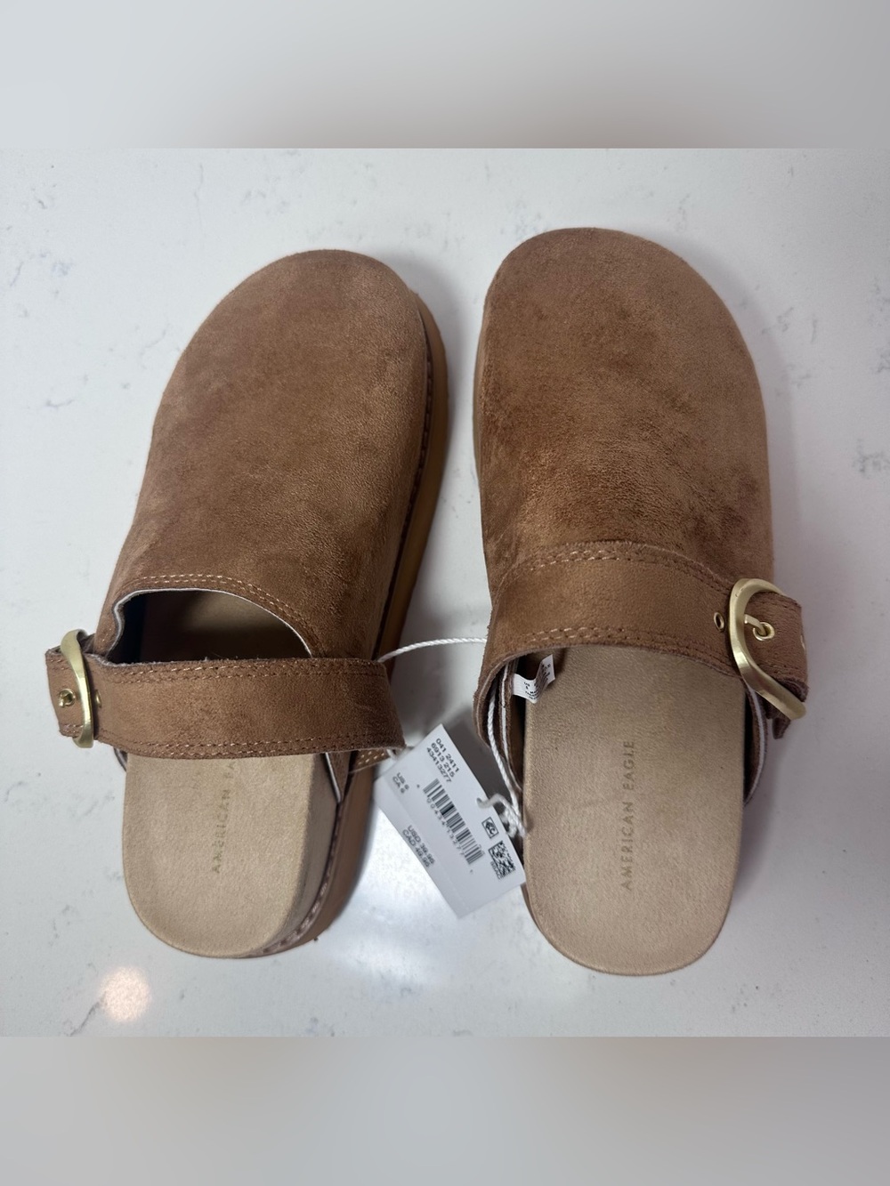 American Eagle Women's Slip-On Buckle Clog in Faux Brown Suede - Picture 6 of 7